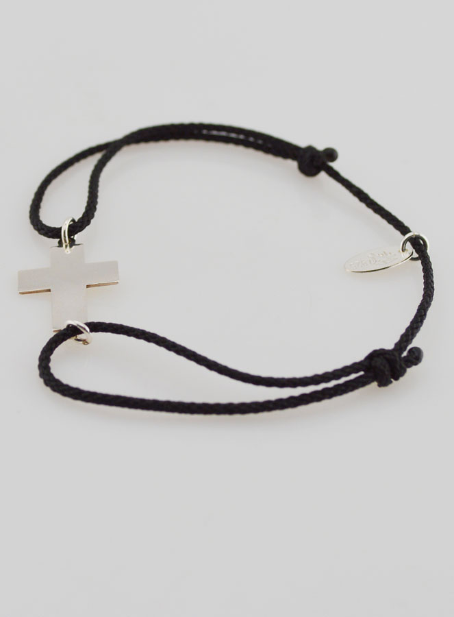 Bracelet Argent et Corde Noire Avec Croix (pic 2)