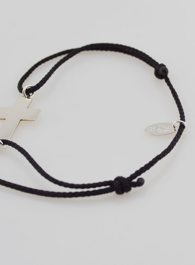 Bracelet Argent et Corde Noire Avec Croix (pic 4)