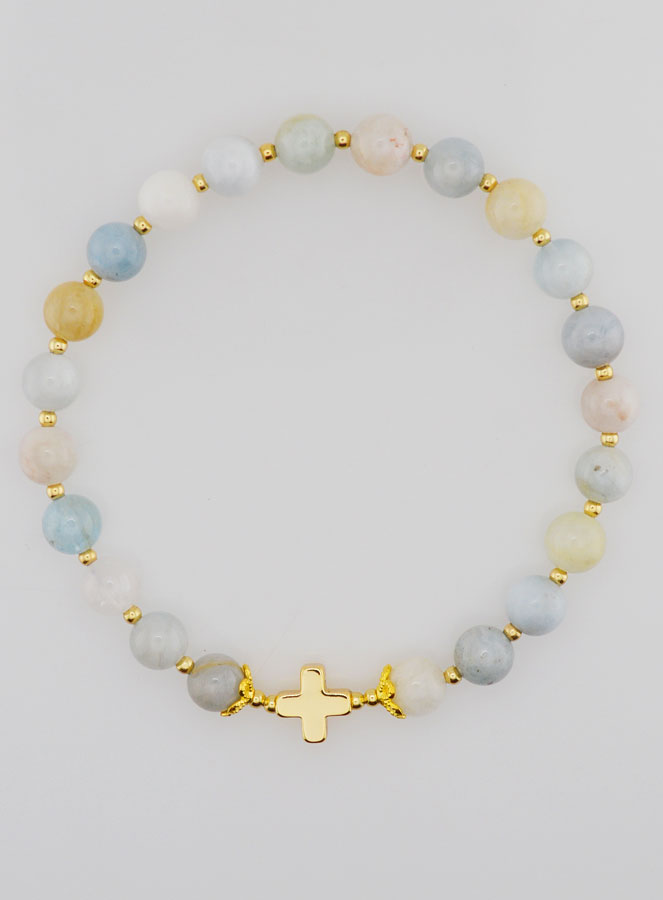 Bracelet Avec Croix - Aigue Marine 6mm (pic 1)