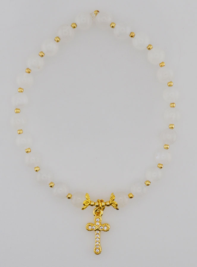 Bracelet en Pierre de Lune & Croix - 6mm (pic 1)