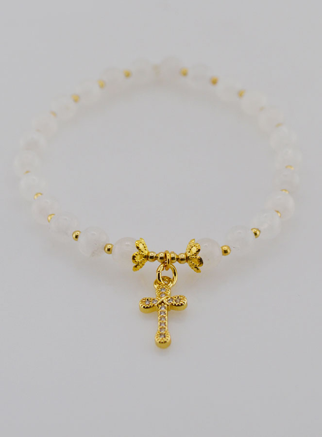 Bracelet en Pierre de Lune & Croix - 6mm (pic 2)