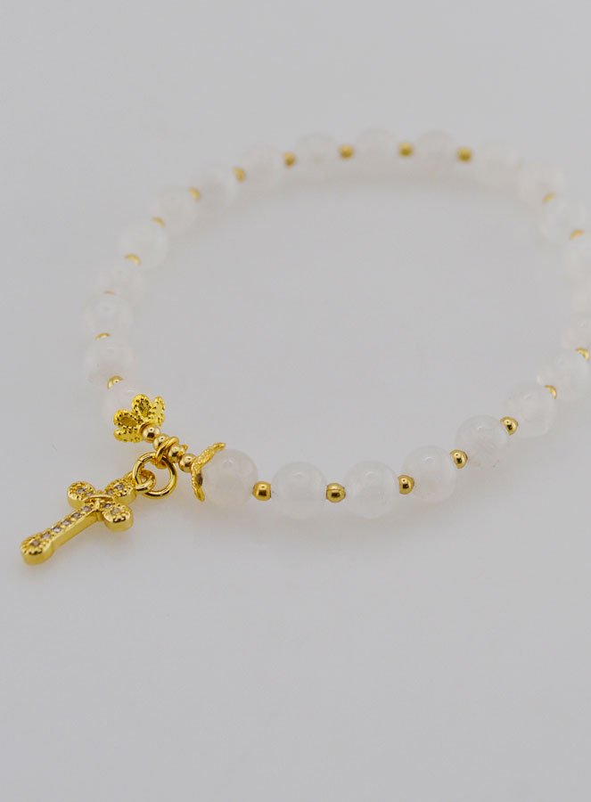 Bracelet en Pierre de Lune & Croix - 6mm (pic 4)