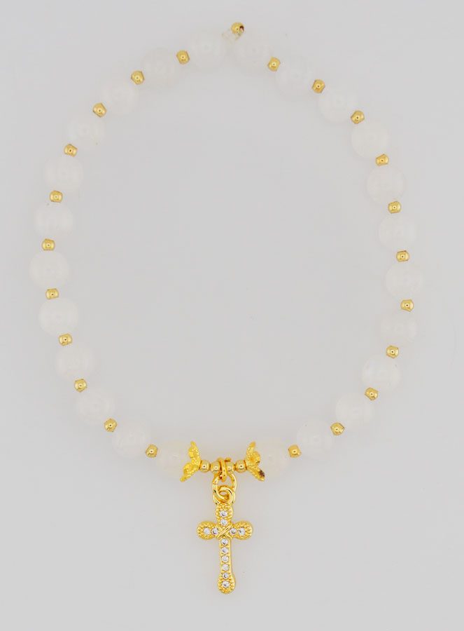 Bracelet Avec Croix - Pierre de Lune 6mm (pic 1)