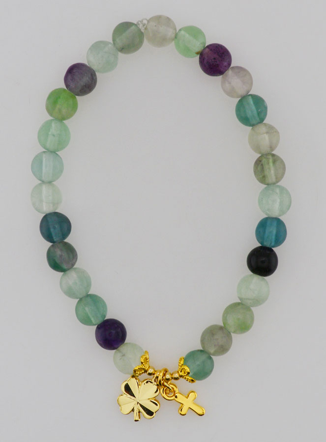 Bracelet en Fluorite 6mm - Trèfle & Croix (pic 1)