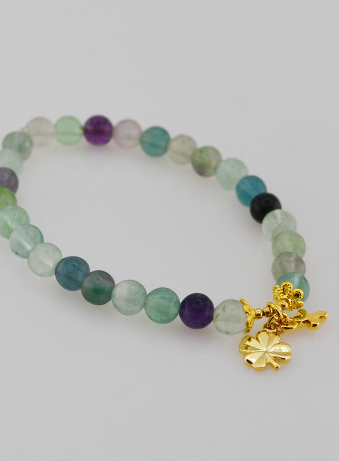 Bracelet en Fluorite 6mm - Trèfle & Croix (pic 3)