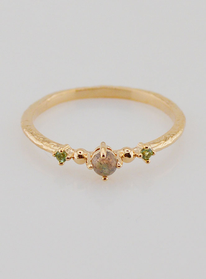 Bague Plaqué Or & Labradorite - Taille 54 (pic 1)