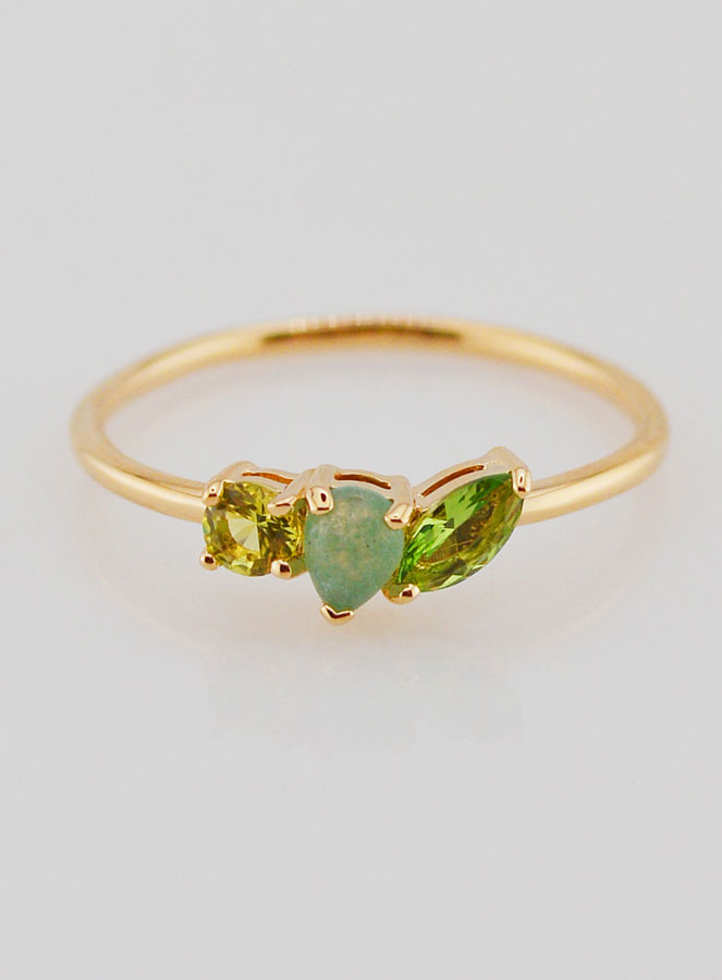 Bague Plaqué Or & Aventurine - Taille 54 (pic 1)
