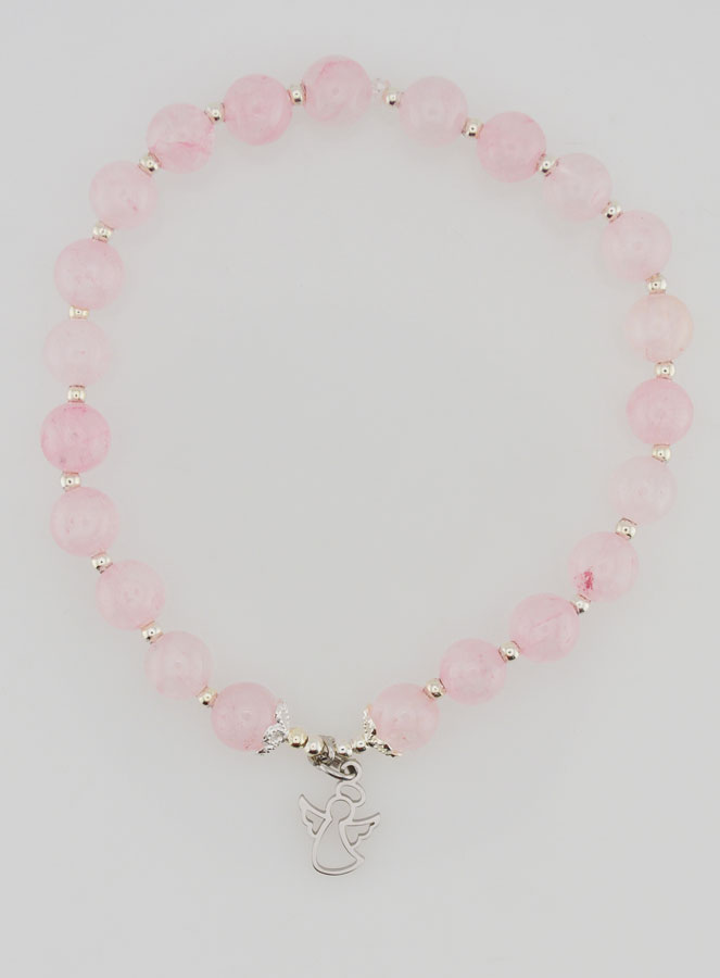 Bracelet en Quartz Rose 6mm & Ange Gardien (pic 1)