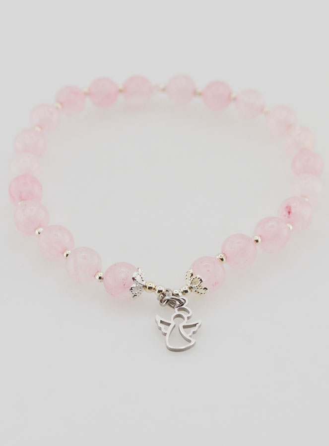 Bracelet en Quartz Rose 6mm & Ange Gardien (pic 2)