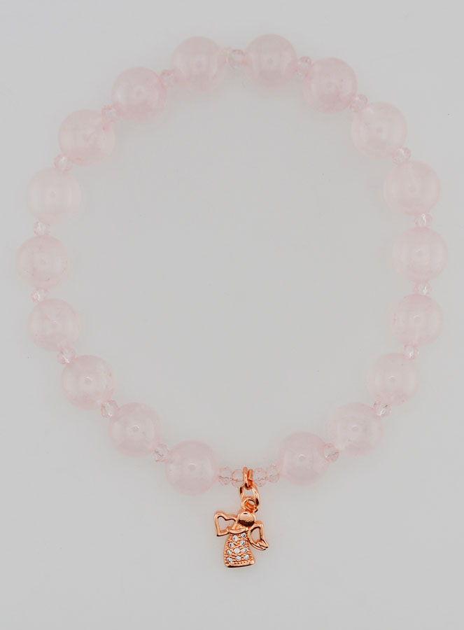 Bracelet en Quartz Rose 8mm & Ange Strass (pic 1)