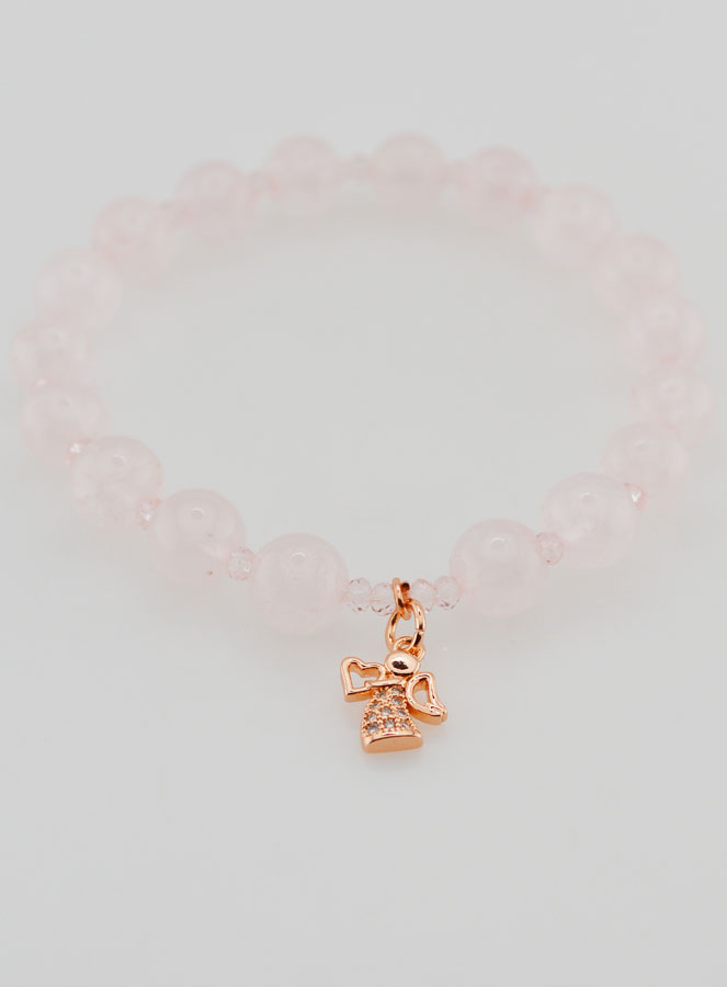 Bracelet en Quartz Rose 8mm & Ange Strass (pic 2)
