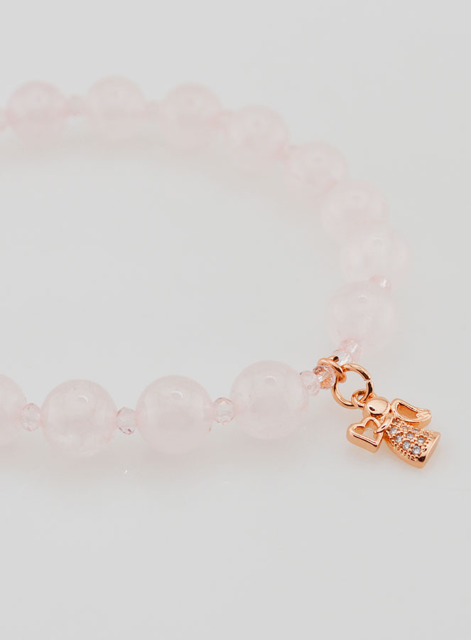 Bracelet en Quartz Rose 8mm & Ange Strass (pic 3)