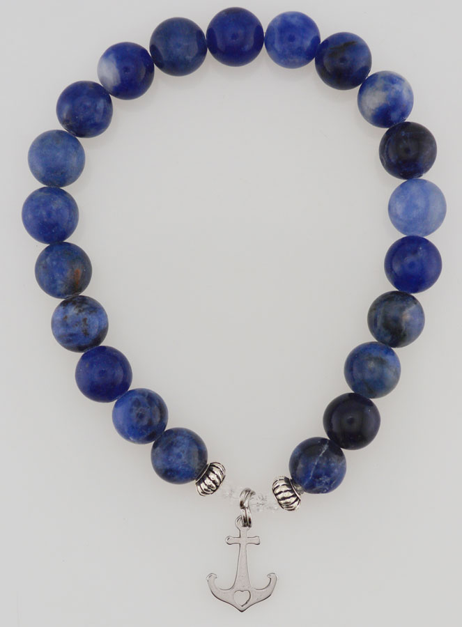 Bracelet en Sodalite 8mm & Pampille Ancre (pic 1)