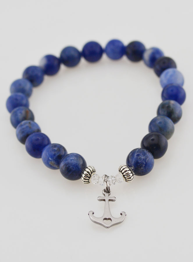 Bracelet en Sodalite 8mm & Pampille Ancre (pic 2)