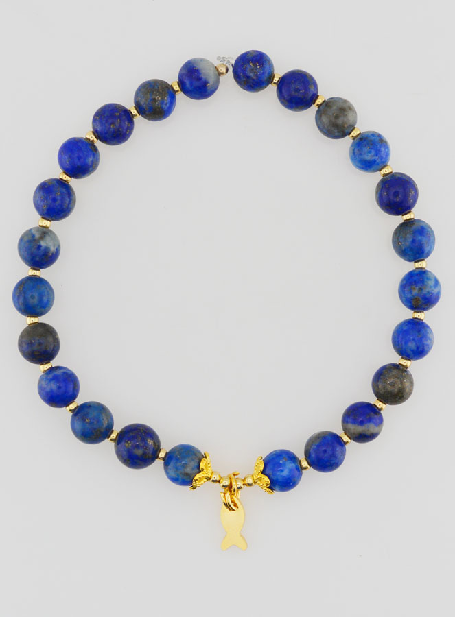 Bracelet en Lapis-Lazuli 6mm & Pampille Poisson (pic 1)