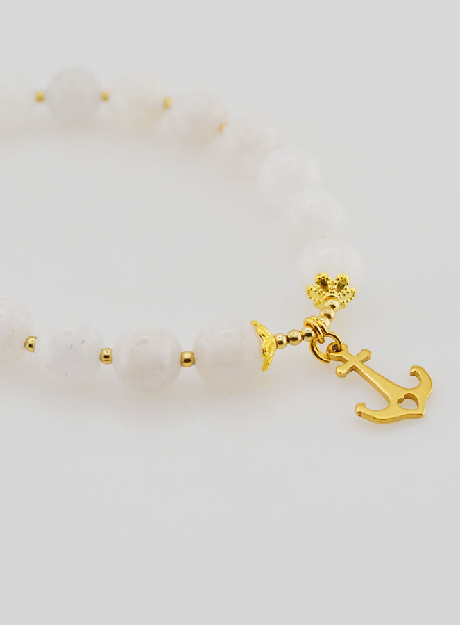 Bracelet en Pierre de Lune 8mm & Pampille Ancre (pic 3)