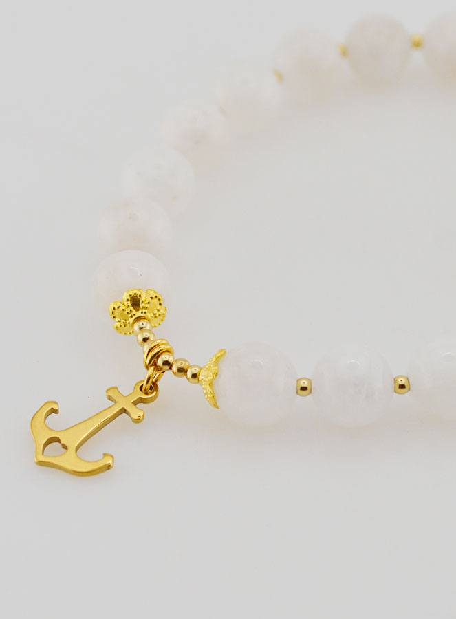Bracelet en Pierre de Lune 8mm & Pampille Ancre (pic 4)