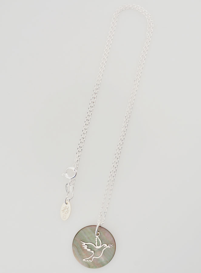 Collier Religieux Colombe Argent & Nacre Noire (pic 3)