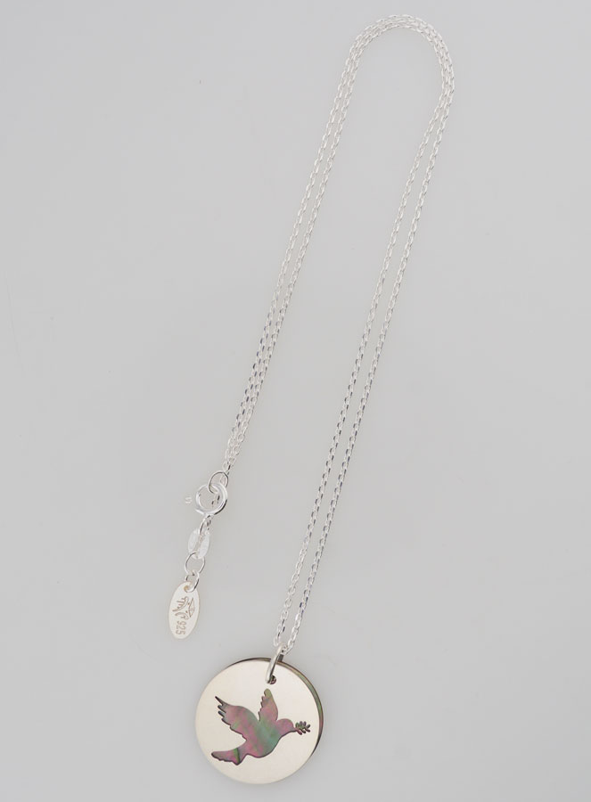 Collier Religieux Colombe Ajourée - Argent & Nacre (pic 2)