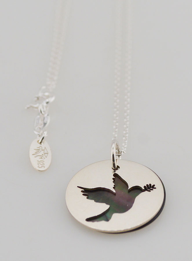 Collier Religieux Colombe Ajourée - Argent & Nacre (pic 3)
