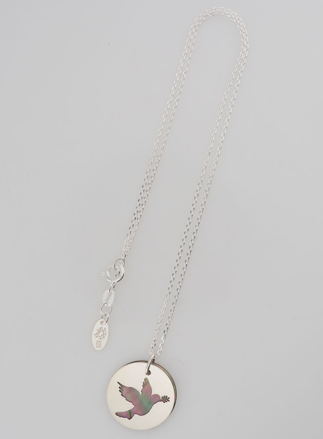 Collier Religieux Colombe Ajourée - Argent & Nacre (pic 4)