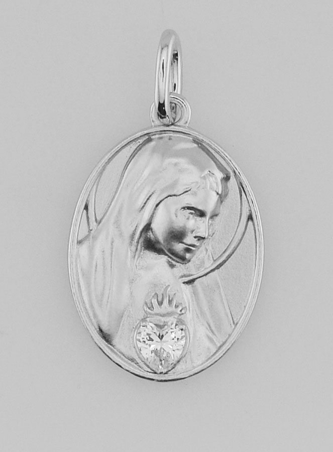 Médaille Argent & Zircon Sacré Coeur de Marie - 19mm (pic 1)