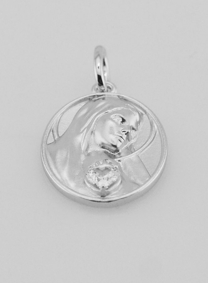 Médaille Argent & Zircon Sacré Coeur de Marie - 19mm (pic 2)