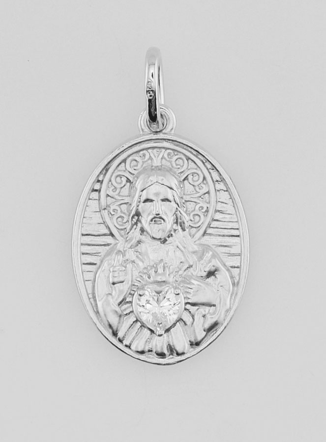 Médaille Argent & Zircon Sacré Coeur de Jésus - 19mm (pic 1)
