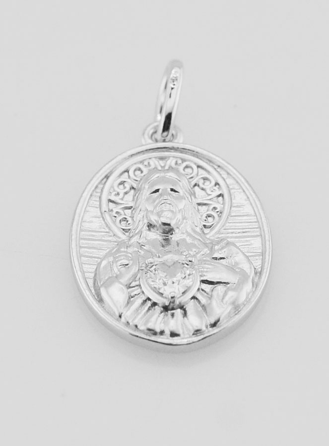 Médaille Argent & Zircon Sacré Coeur de Jésus - 19mm (pic 2)