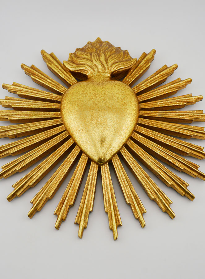 Ex-voto Mural Sacré-Cœur En Résine Doré - Décoration Religieuse Gothique 24,5x20,5x2 Cm - Pour Intérieur/extérieur