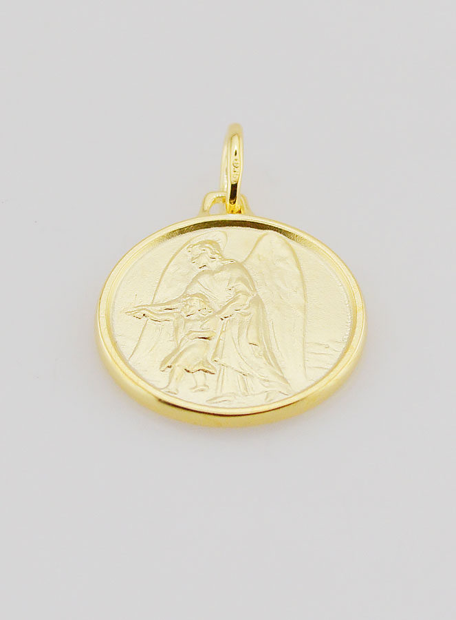 Médaille Ange Gardien & Enfant en Plaqué Or - 18mm (pic 2)