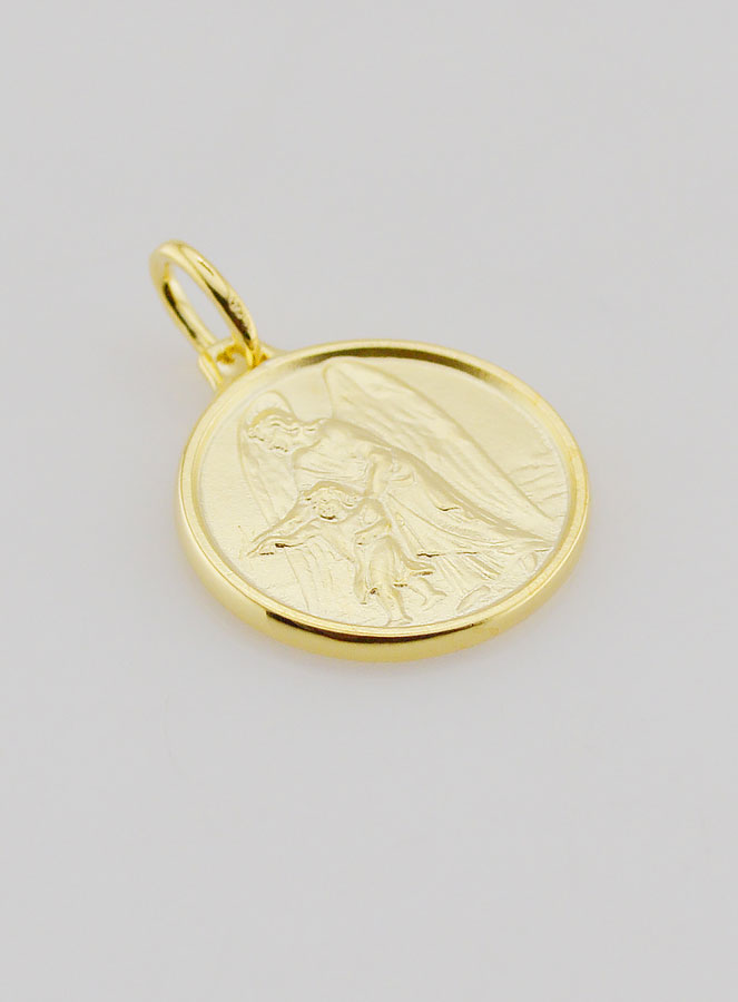 Médaille Ange Gardien & Enfant en Plaqué Or - 18mm (pic 3)