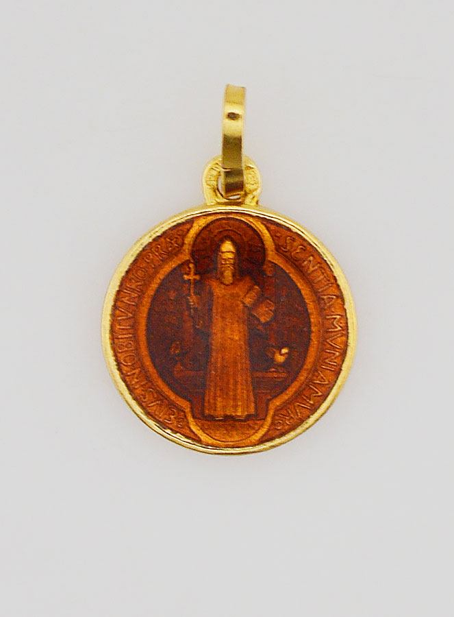 Médaille Plaqué Or & Email Saint Benoît - 13mm (pic 1)