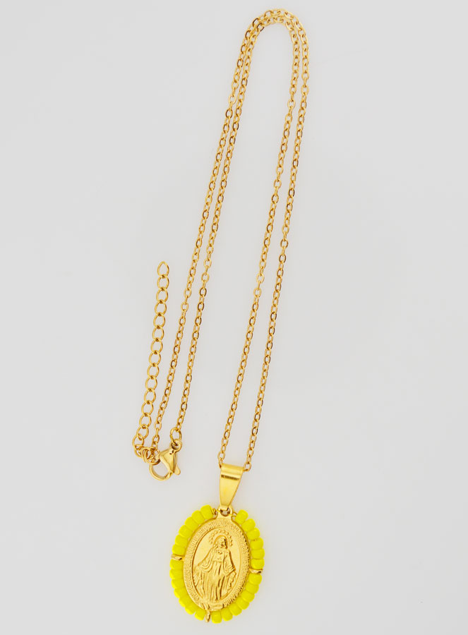 Médaille Miraculeuse + Chaîne - Perles Jaunes (pic 2)