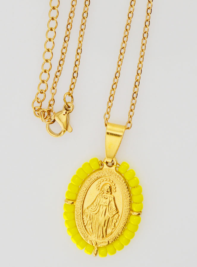 Médaille Miraculeuse + Chaîne - Perles Jaunes (pic 4)