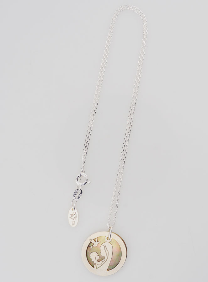 Collier Vierge à l'Enfant & Colombe - Argent & Nacre (pic 3)