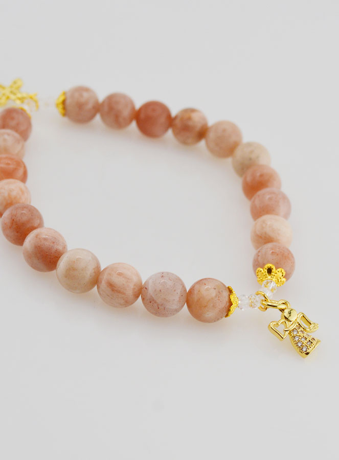 Bracelet en Pierre de Soleil 8mm - Ange et Croix (pic 4)
