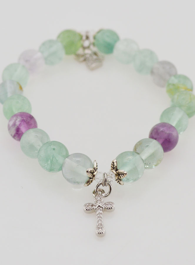 Bracelet en Pierre de Fluorite 8mm - Ange & Croix (pic 2)