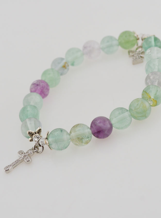 Bracelet en Pierre de Fluorite 8mm - Ange & Croix (pic 3)