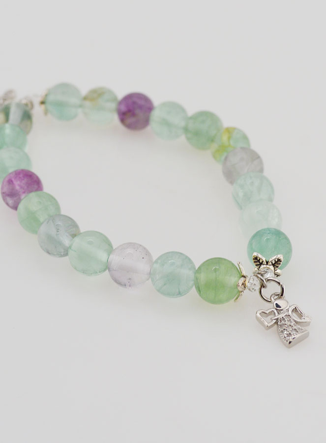 Bracelet en Pierre de Fluorite 8mm - Ange & Croix (pic 4)