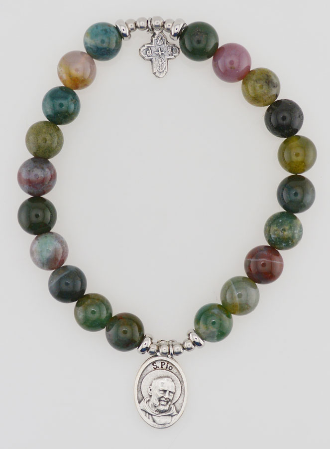 Bracelet Religieux Agate Indienne 8mm - Padre Pio & Trinité (pic 1)