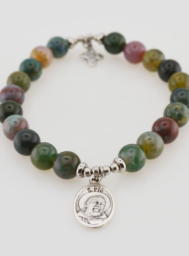 Bracelet Religieux Agate Indienne 8mm - Padre Pio & Trinité (pic 2)