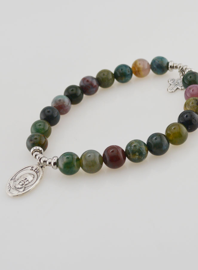 Bracelet Religieux Agate Indienne 8mm - Padre Pio & Trinité (pic 3)
