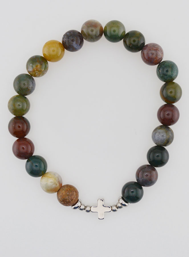 Bracelet Religieux Agate Indienne 8mm & Croix (pic 1)