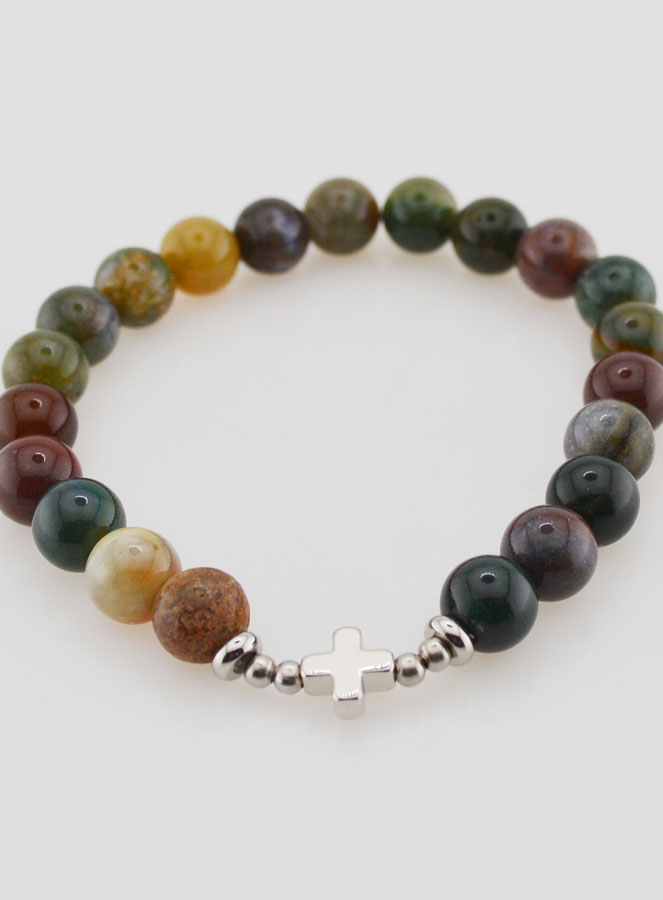 Bracelet Religieux Agate Indienne 8mm & Croix (pic 2)