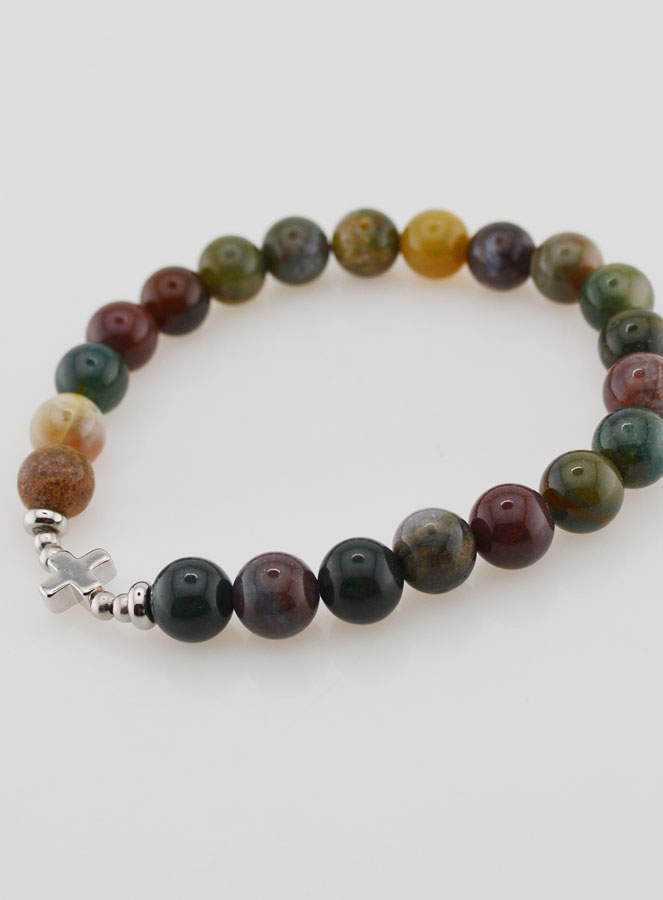Bracelet Religieux Agate Indienne 8mm & Croix (pic 3)
