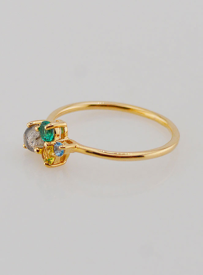 Bague Plaqué or Labradorite & Zircons - T54 (pic 2)