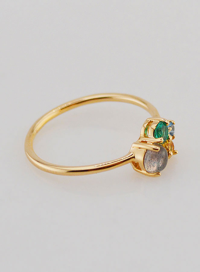 Bague Plaqué or Labradorite & Zircons - T54 (pic 3)