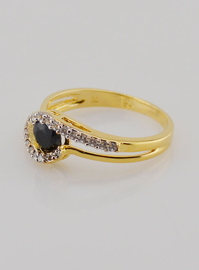 Bague Plaqué Or Saphir & Zircons - T54 (pic 2)