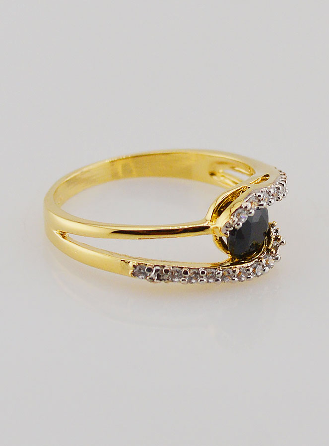 Bague Plaqué Or Saphir & Zircons - T54 (pic 3)